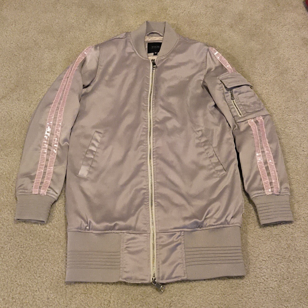 Guess Baby Pink Long Bomber Jacket